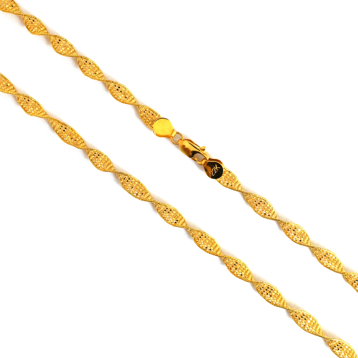 22K Gold Chain – Textured Marquise Link Design